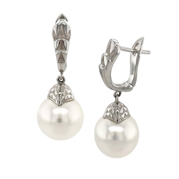 White gold huggie south sea pearl earrings