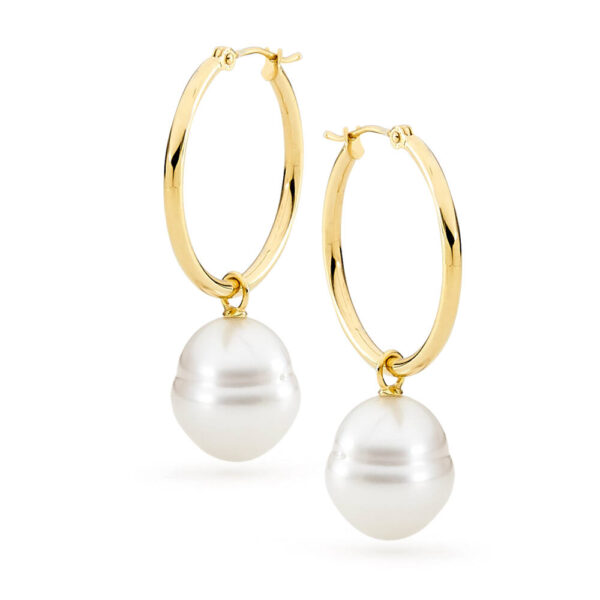 Yellow gold hoops detachable south sea pearls