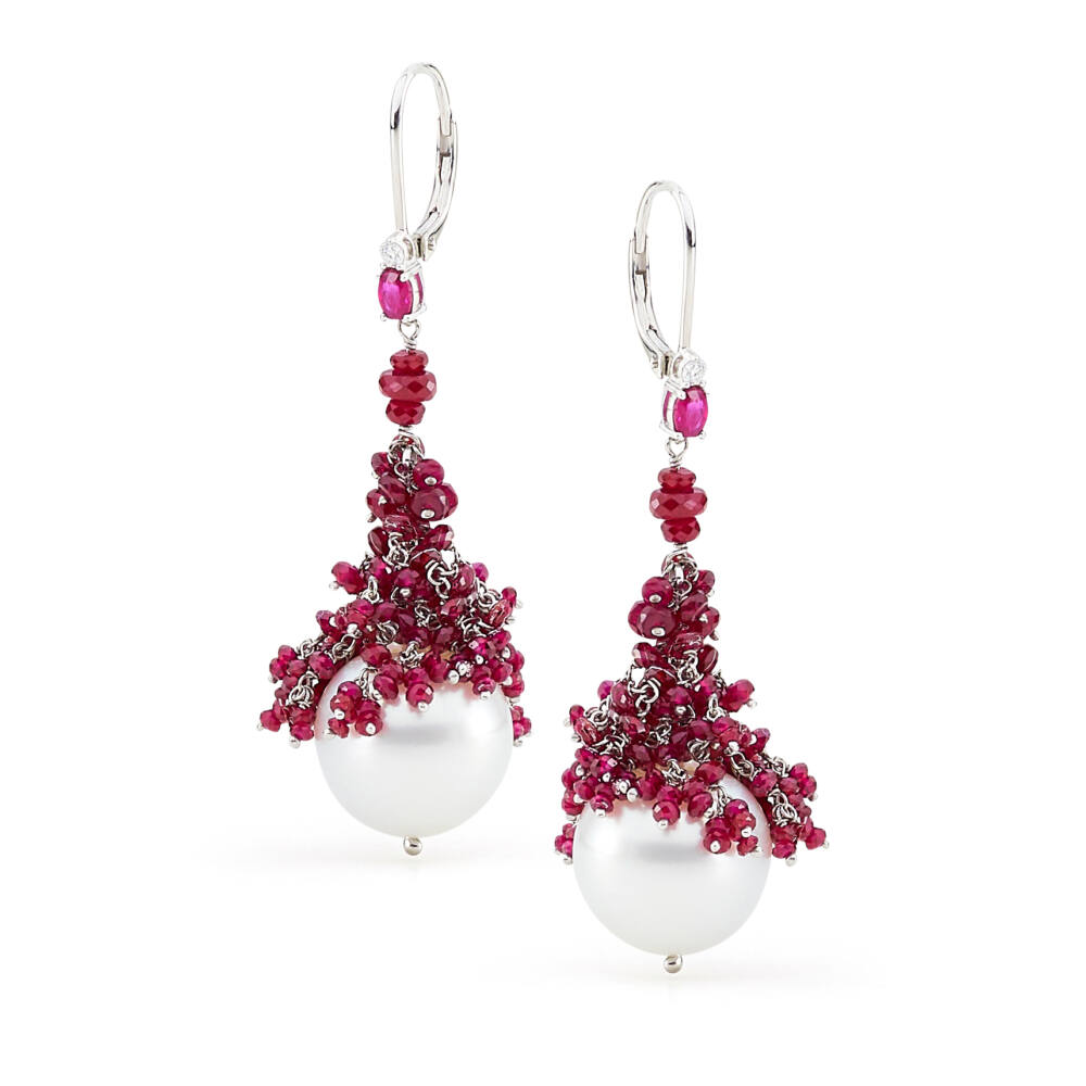 ruby cluster pearl earrings