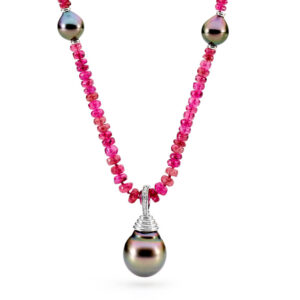 pink tourmaline and Tahitian pearl necklace