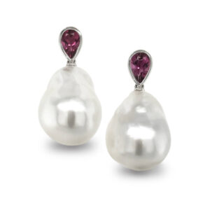 baroque pearl and pink tourmaline earrings