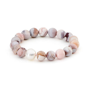 pink botswana agate polished with south sea pearl bracelet