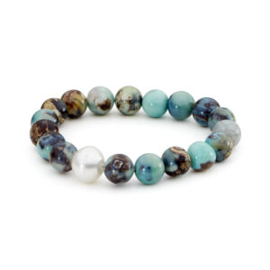 Robin's egg blue agate and south sea pearl elastic bracelet