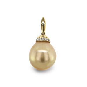 13mm Golden Pearl & Diamond Pendant