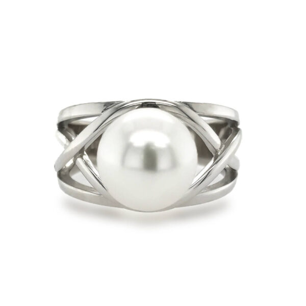 Sterling Silver Weave Pearl Ring