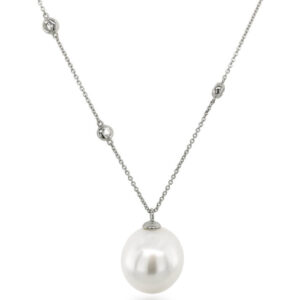 Diamond Station Necklace with White South Sea Cultured Pearl
