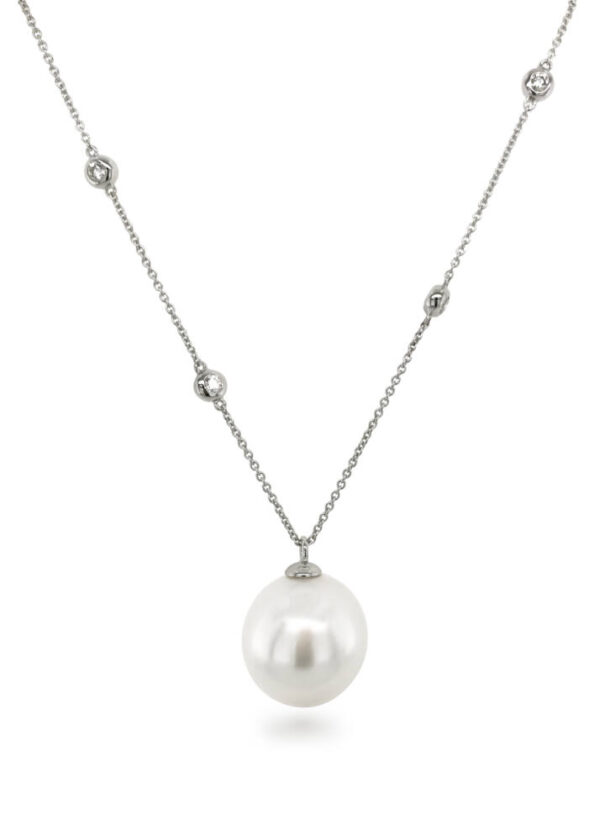 Diamond Station Necklace with White South Sea Cultured Pearl