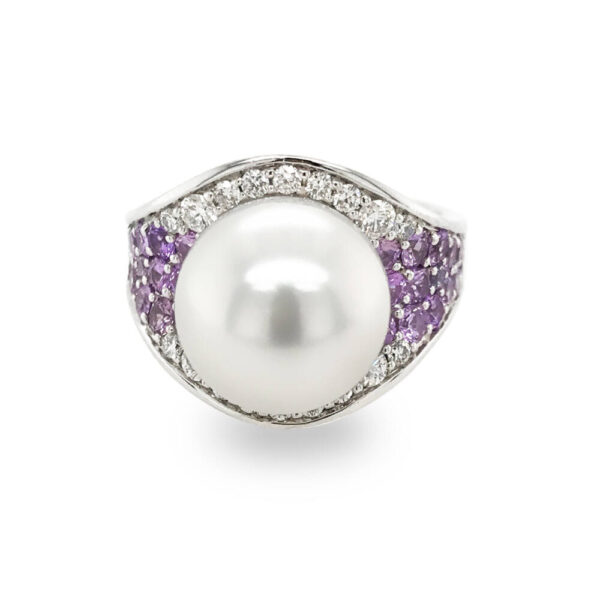 Purple Sapphire, Diamond & Pearl Ring
