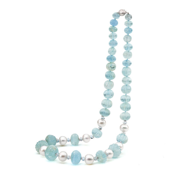 Hand Carved Aquamarine & South Sea Pearl Necklace