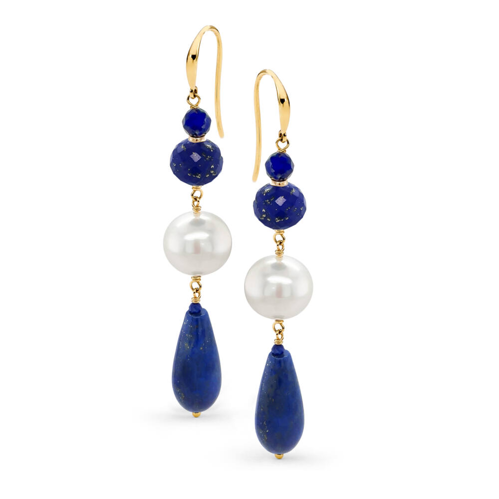 Lapis South Sea Pearl Drop Earrings Aquarian Pearls