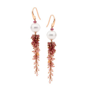 Pink Tourmaline & Rose Gold Cluster Pearl Earrings