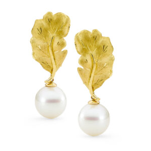 Golden Leaf South Sea Pearl Earrings