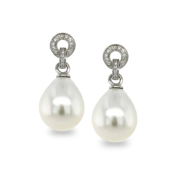 South Sea Pearls on White Gold Diamond Circle Studs