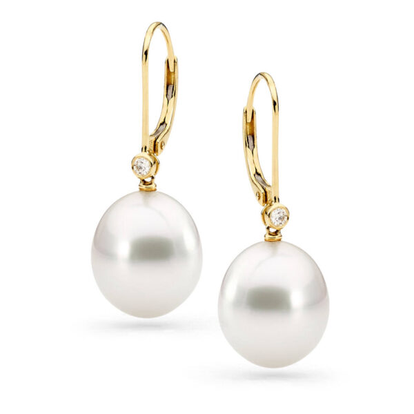 South Sea Pearl with Diamond Lever Back Earrings