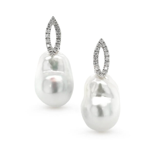 Baroque Pearl & Marque Diamond Stud Earrings