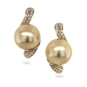 10mm Golden Pearls on Diamond Drop Stud Fittings