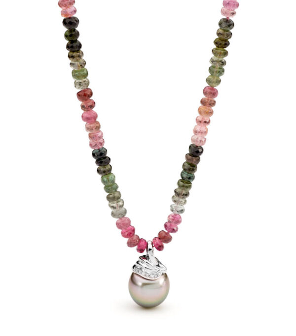 Multi Coloured Tourmaline Necklace with a Tahitian Pearl Enhancer