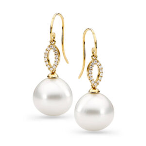 13mm South Sea Pearl & Marque Diamond Earrings