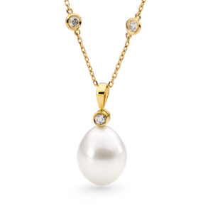 Diamond Station Necklace with a South Sea Pearl Pendant
