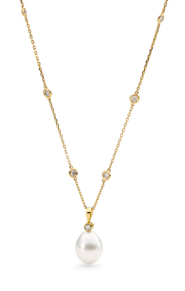 Diamond Station Necklace with a South Sea Pearl Pendant