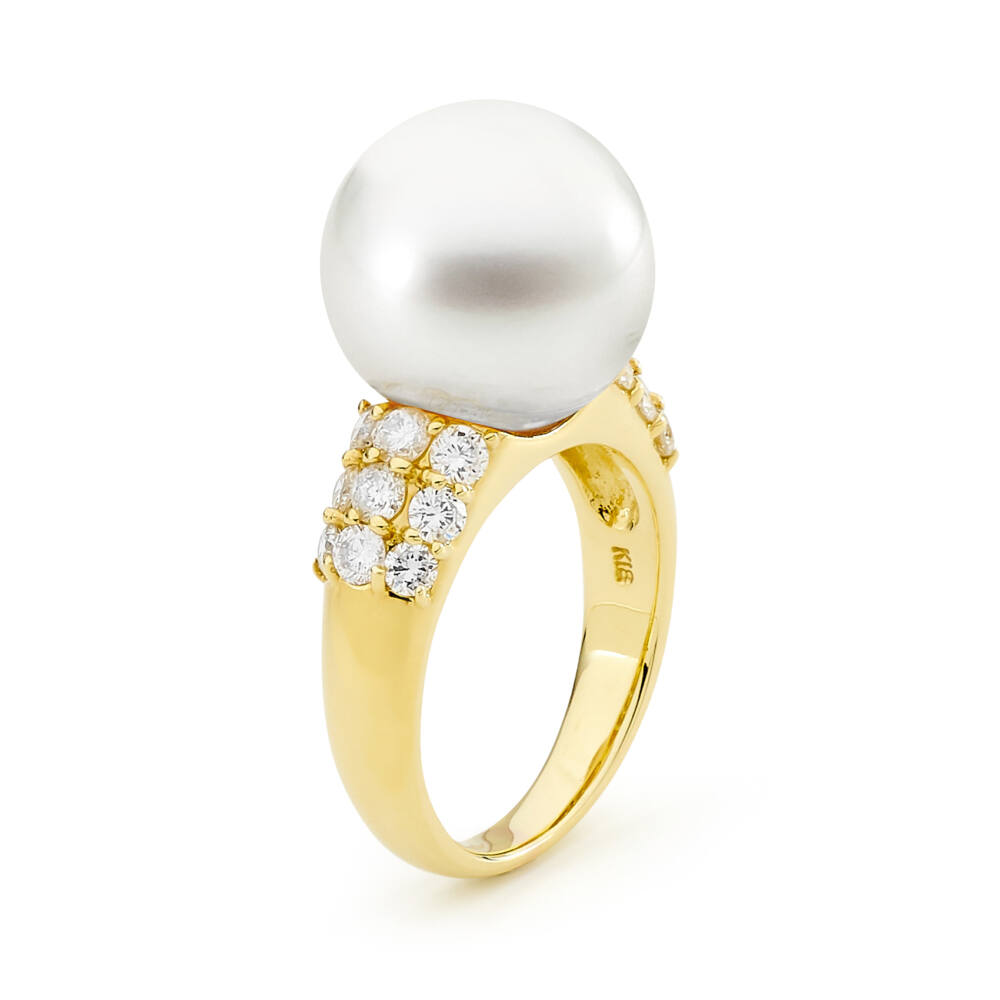 Yellow Gold Diamond Set South Sea Pearl Ring - Aquarian Pearls