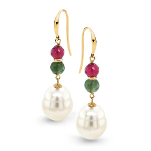Pink & Green Tourmaline South Sea Pearl Earrings