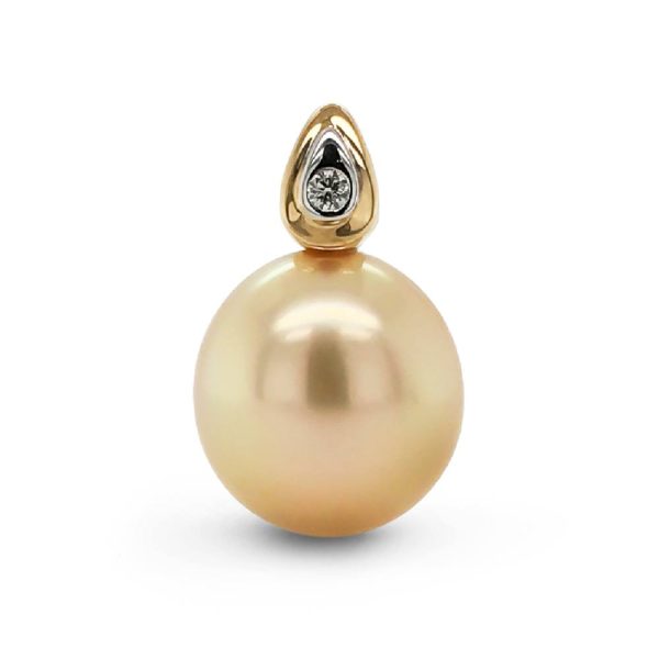 13mm Golden Pearl on a mixed gold diamond set Pendant