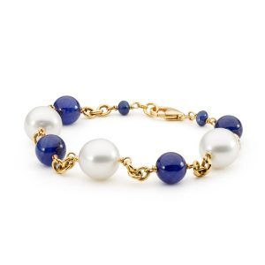 Blue Sapphire and South Sea Pearl Station Bracelet