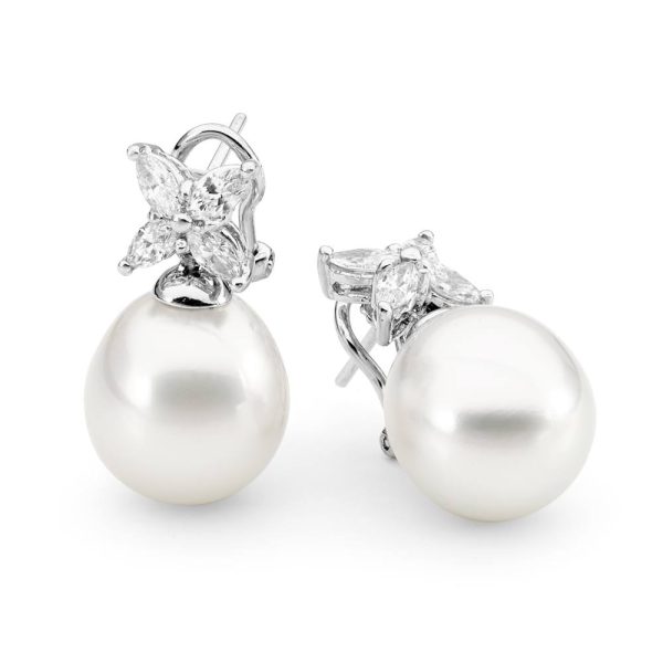 Floral Diamond & South Sea Pearl Stud Earrings