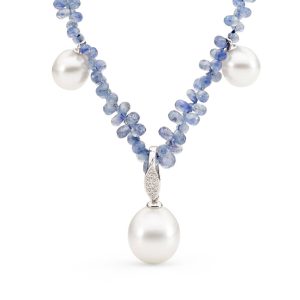 Tip Drilled Sapphire Bead Necklace with South Sea Pearl Enhancer