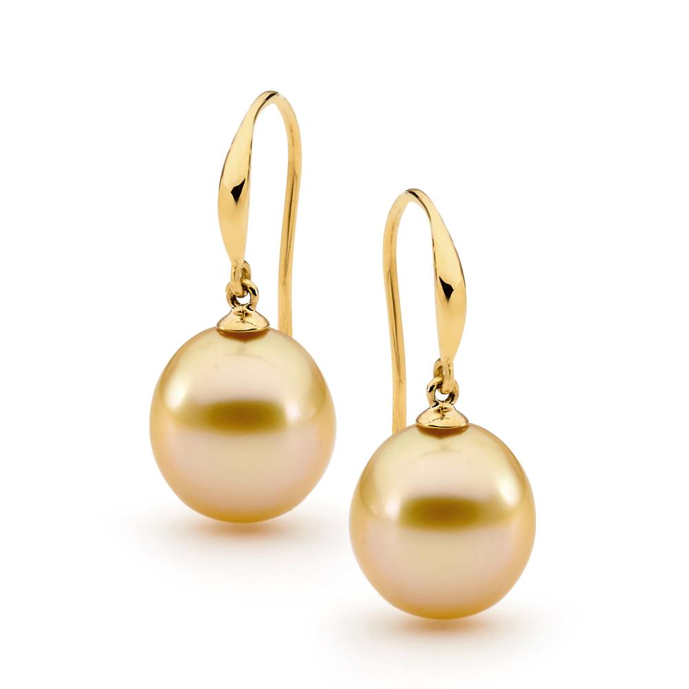 11mm Oval Golden Pearl Yellow Gold Drops - Aquarian Pearls