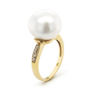 Large Keshi Pearl & Diamond Set Ring