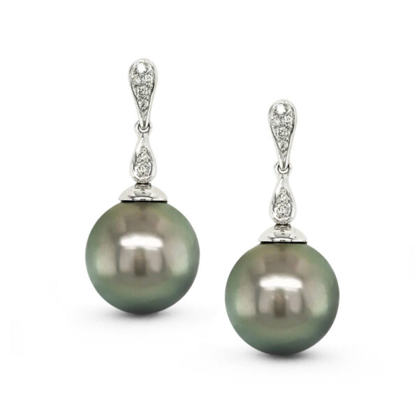 Tahitian Pearls with Articulated Diamond Drop Earrings - Aquarian Pearls