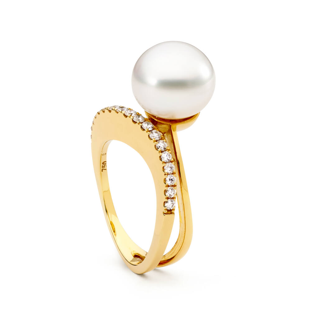 Diamond & Pearl Split Ring - Aquarian Pearls