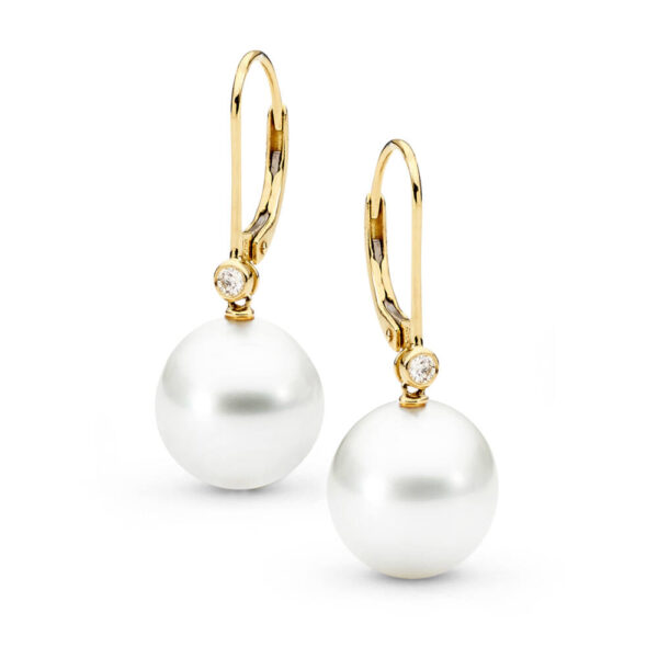 18ct yellow gold South Sea pearl and Diamond earrings