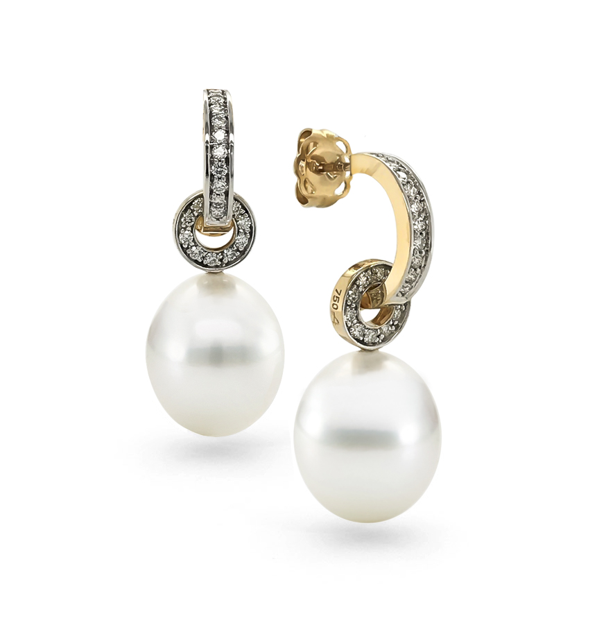 Diamond Half Hoop & Pearl Earrings - Aquarian Pearls