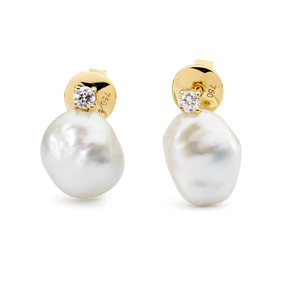 South Sea Keshi Diamond Studs - Aquarian Pearls
