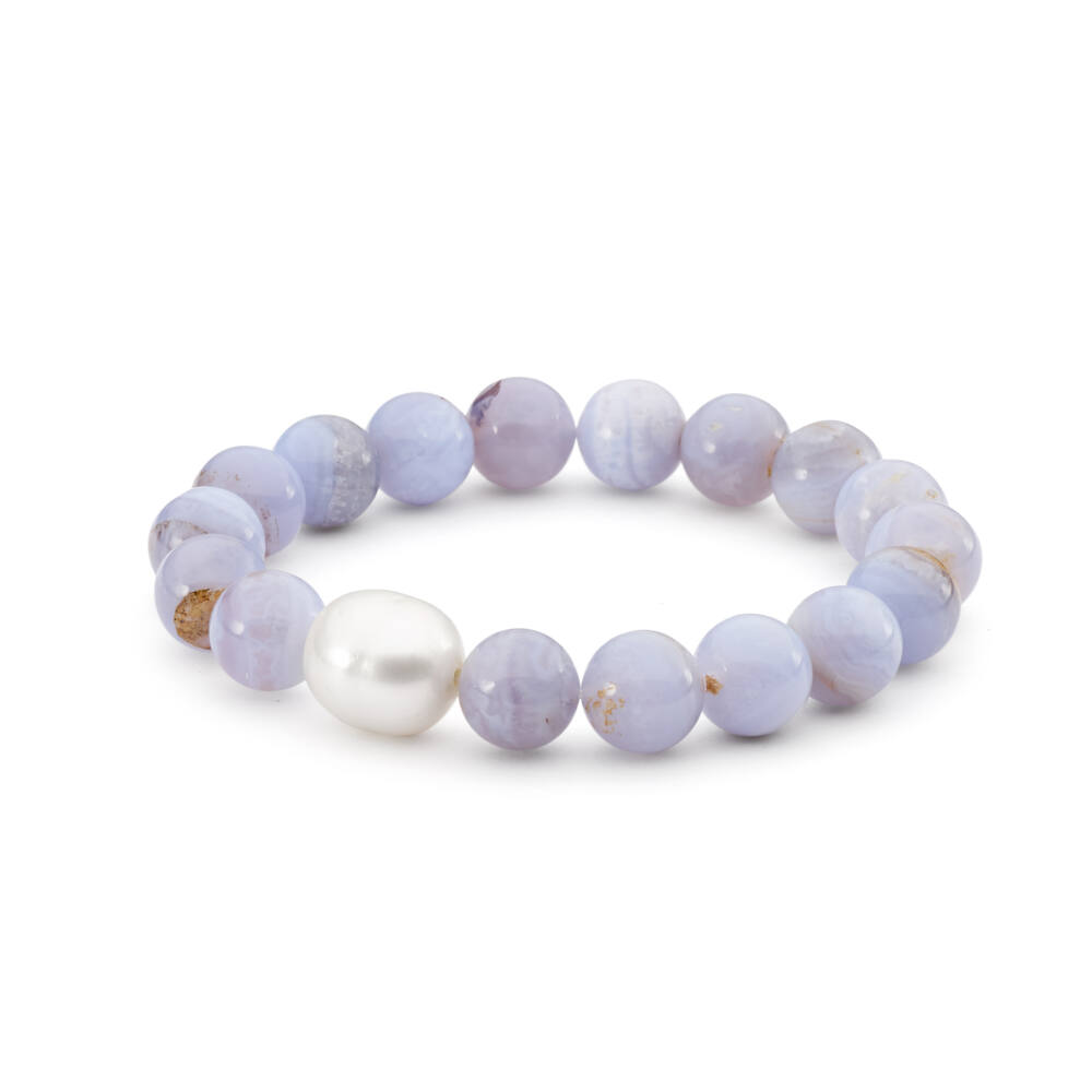 Blue Lace Agate & South Sea Pearl Bracelet