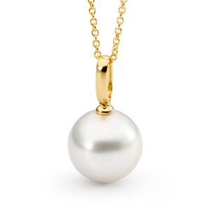 12mm Button Shaped Yellow Gold Pearl Pendant